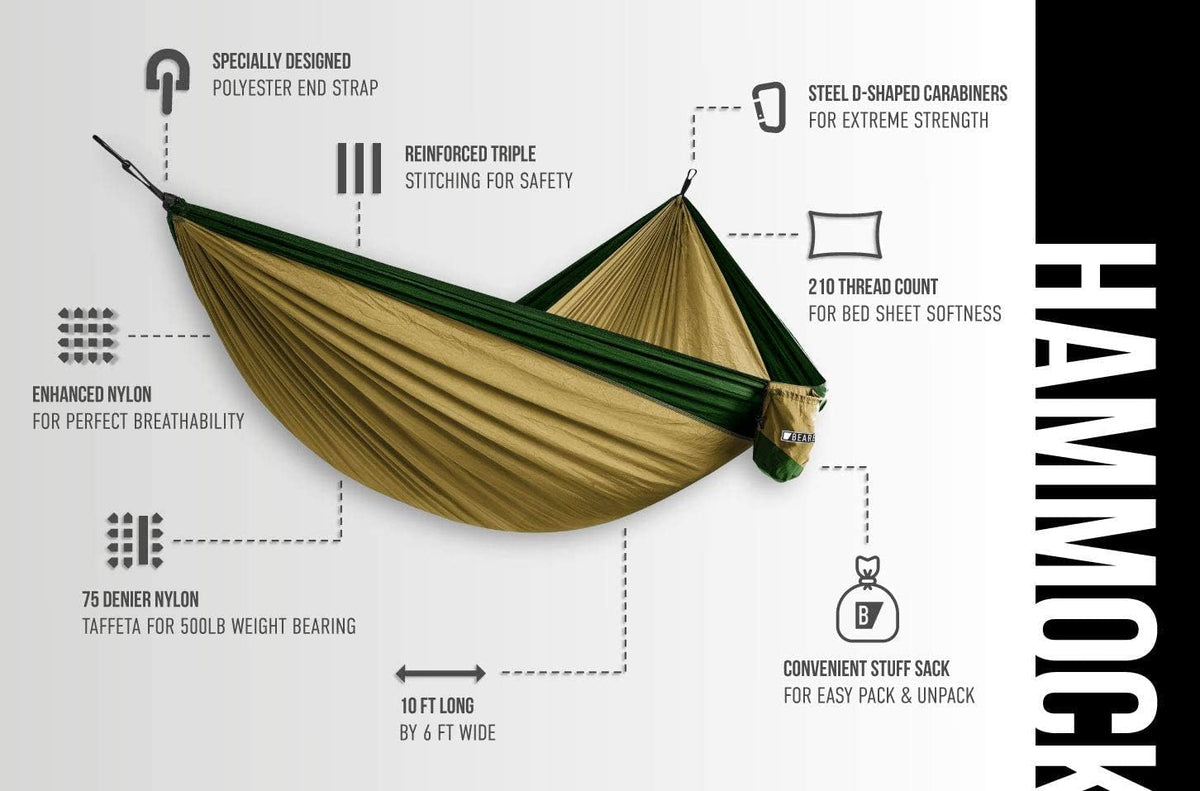 Camping Hammock - Hammock - Camping Gear - 2 Person Hammock - Backpacking Tree Hammock - Double Hammock Camping - Hiking Gear - Portable Hammock for Camping - Travel Hammock - Outdoor