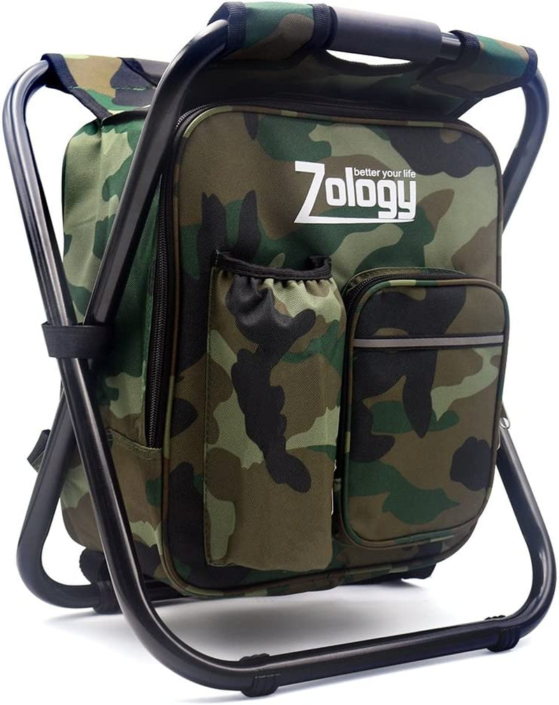 Folding Camping Chair Stool Backpack with Cooler Insulated Picnic Bag, Hiking Camouflage Seat Table Bag Camping Gear, Outdoor Fishing Hunting Gifts for Men